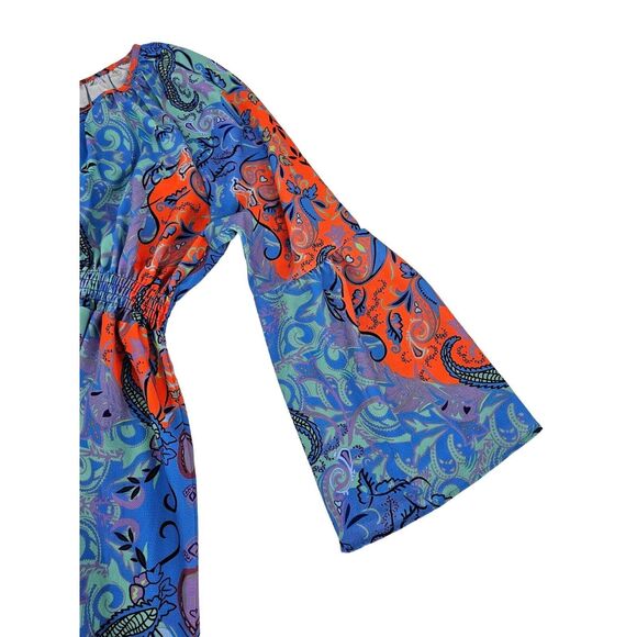 Bohemian Smocked Waist Bell Sleeves Dress Large - Picture 5 of 12